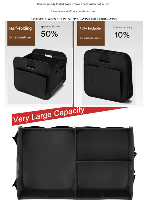 Red and Black Heavy Duty Collapsible Car Boot Organiser - Large 65L Waterproof Trunk Storage Box with Compartments for SUV & Car