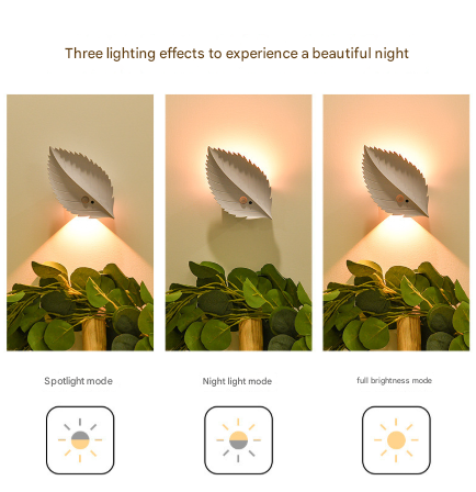 White RGB Color-Changing Leaf LED Night Light - Wireless Motion Sensor Wall Lamp with Remote Control for Ambiance Lighting