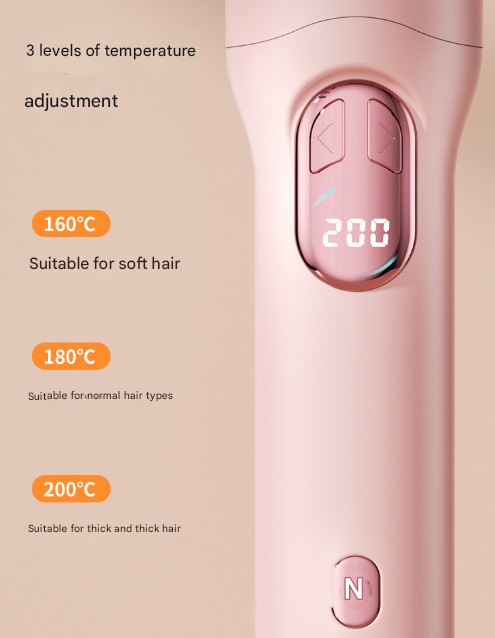 Pink Portable Cordless Hair Curler - USB-C Rechargeable Automatic Hair Waver with Ceramic Barrel & Anti-Scald Design