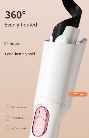 White Portable Cordless Hair Curler - USB-C Rechargeable Automatic Hair Waver with Ceramic Barrel & Anti-Scald Design