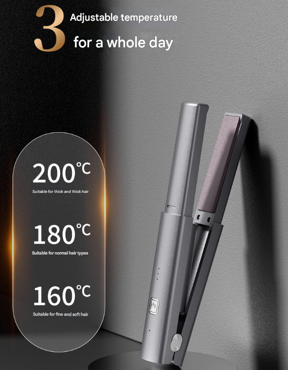 Purple Compact Cordless Hair Straightener - Portable 2-in-1 Mini Flat Iron, USB-C Rechargeable for Travel & Touch-ups