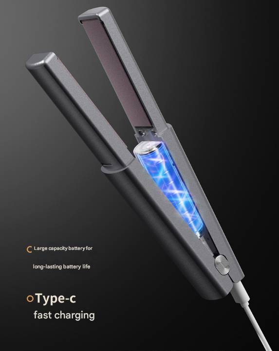 Purple Compact Cordless Hair Straightener - Portable 2-in-1 Mini Flat Iron, USB-C Rechargeable for Travel & Touch-ups