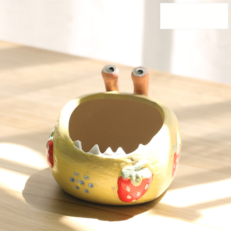 2 Pcs Yellow Whimsical Monster Ceramic Succulent Planter - Hand-Painted Character Pot with Drainage