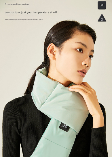 Dark Blue USB Electric Heated Scarf - Portable Puffer Neck Warmer with 3-Level Heat Control for Winter