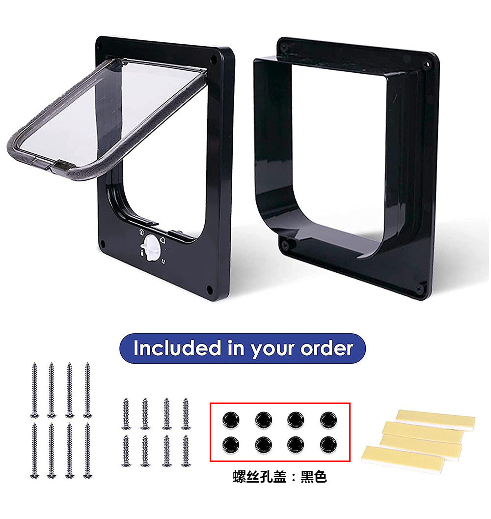 Size L Black 4-Way Locking Pet Flap Door for Cats and Small Dogs - Weatherproof Magnetic Cat Door