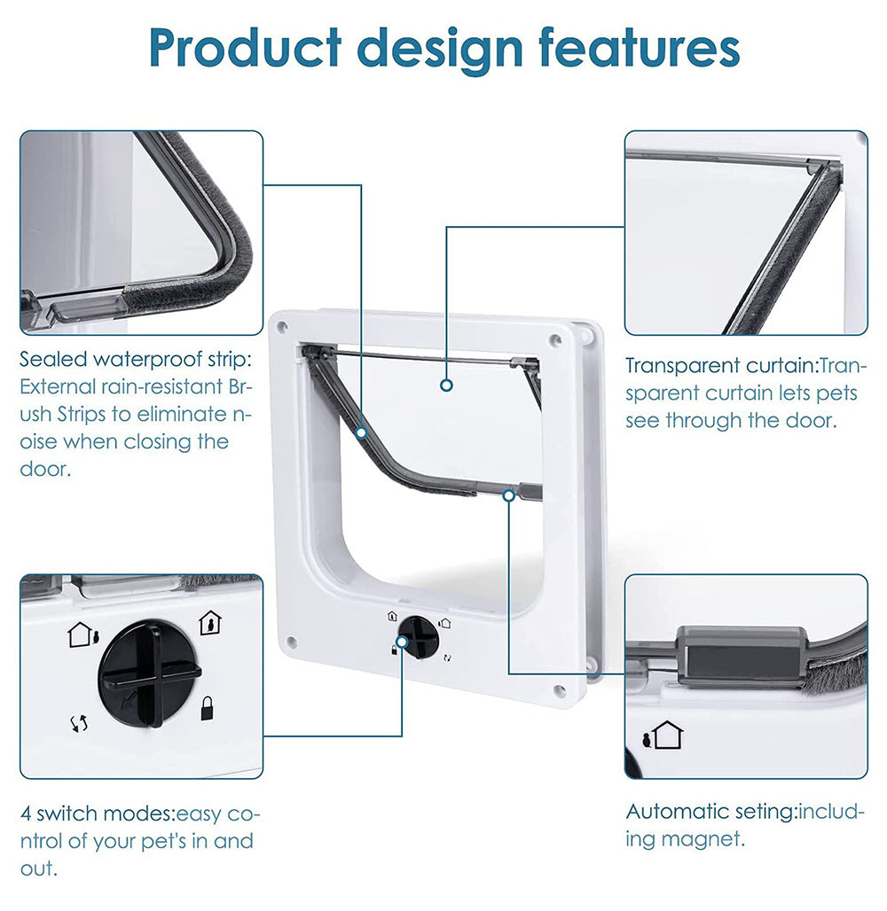 Size M Black 4-Way Locking Pet Flap Door for Cats and Small Dogs - Weatherproof Magnetic Cat Door