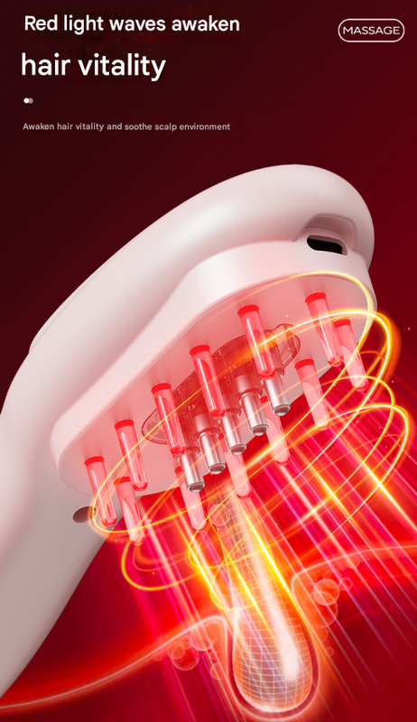 Pink Rechargeable Electric Scalp Massager with Red & Blue Light Therapy - Hair Oil & Serum Applicator Comb(Not containing essential oils)