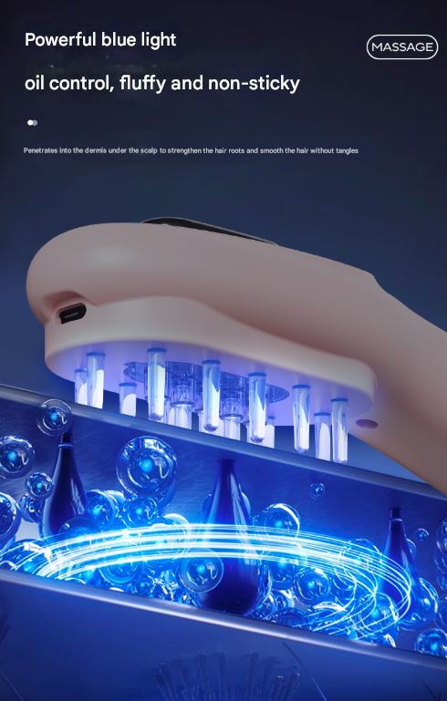 Pink Rechargeable Electric Scalp Massager with Red & Blue Light Therapy - Hair Oil & Serum Applicator Comb(Not containing essential oils)