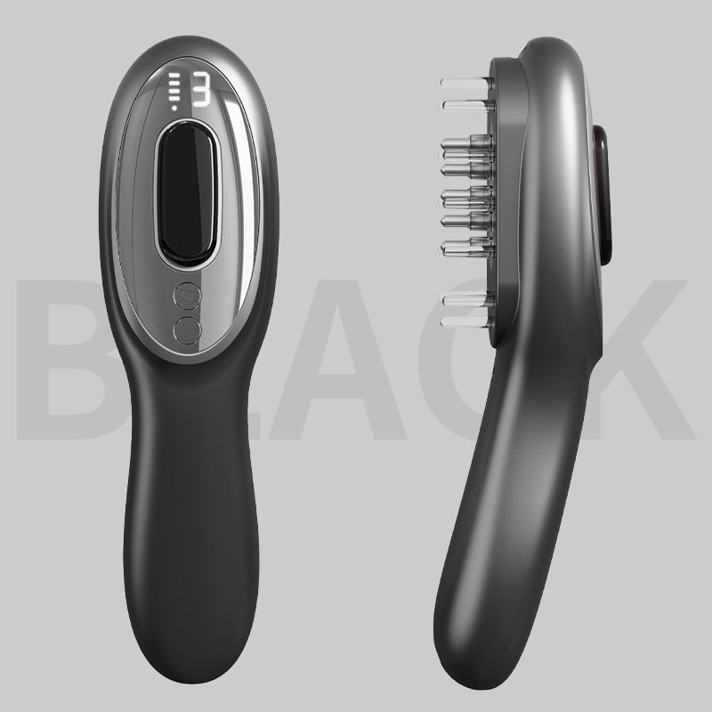 Black Rechargeable Electric Scalp Massager with Red & Blue Light Therapy - Hair Oil & Serum Applicator Comb(Not containing essential oils)