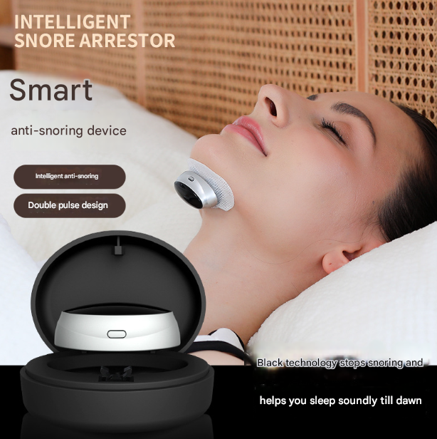Black Smart Anti-Snoring Device - Rechargeable Pulse Throat Stimulator for Quieter Sleep