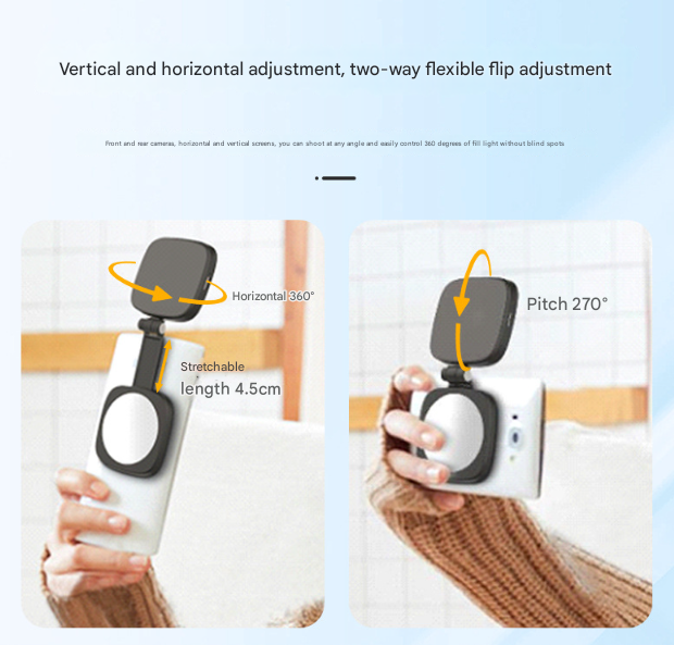 White Magnetic Foldable Selfie Light with Mirror - Rechargeable LED Fill Light for iPhone & Android Vlogging(Mobile phone is a shooting prop and is