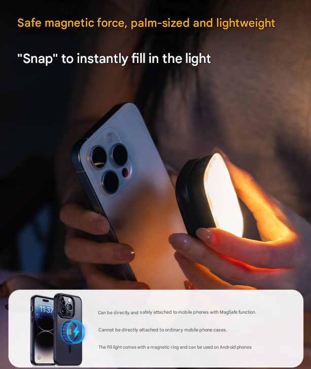 White Magnetic Foldable Selfie Light with Mirror - Rechargeable LED Fill Light for iPhone & Android Vlogging(Mobile phone is a shooting prop and is not included)