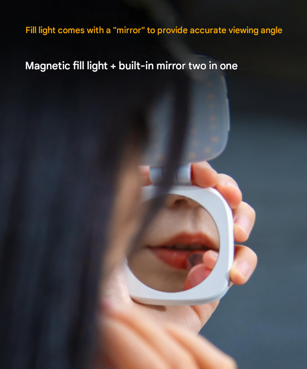 White Magnetic Foldable Selfie Light with Mirror - Rechargeable LED Fill Light for iPhone & Android Vlogging(Mobile phone is a shooting prop and is