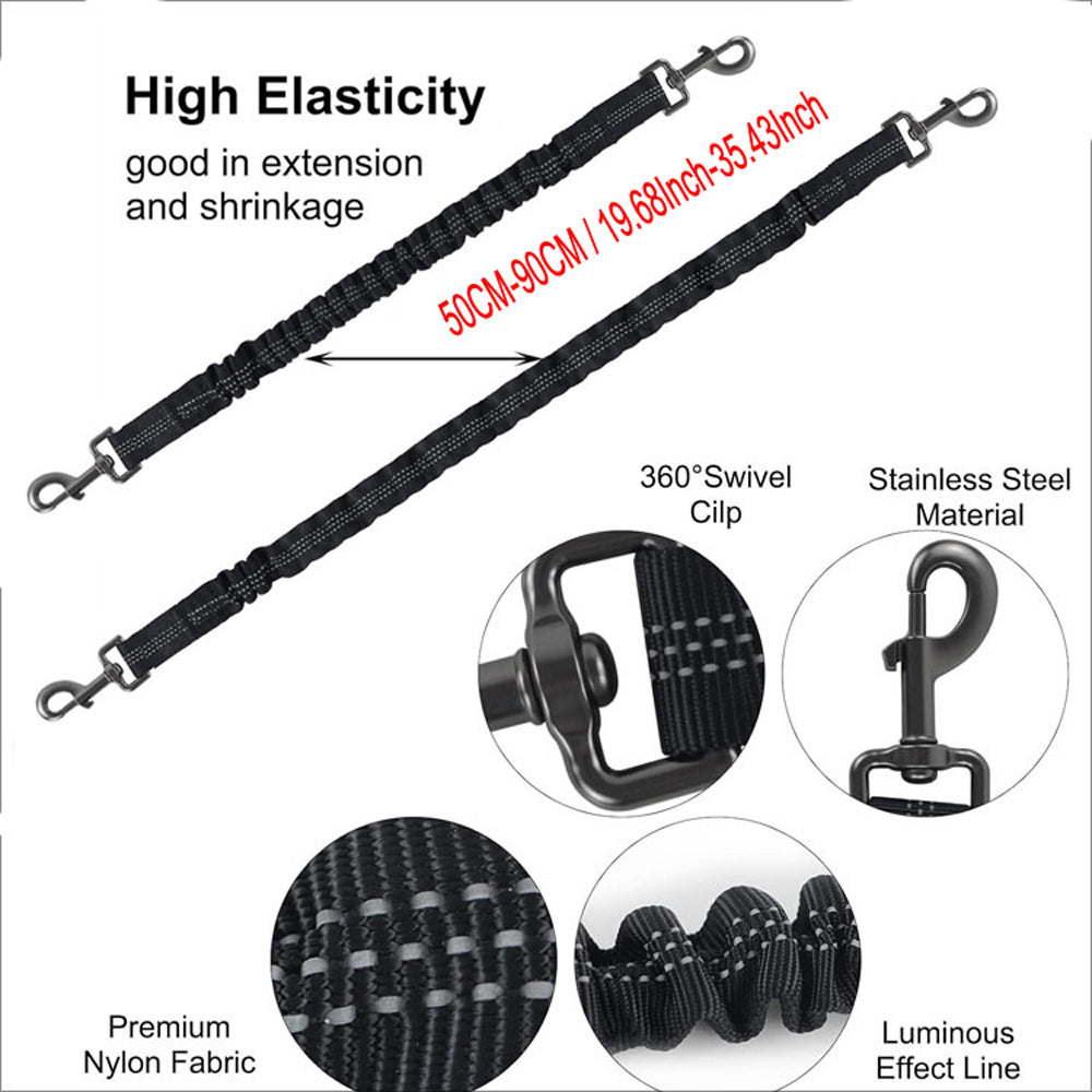 Pink 3-in-1 Tangle-Free Dog Leash for 1-3 Dogs - Heavy Duty Bungee Coupler with Reflective Stitching & Padded Handle