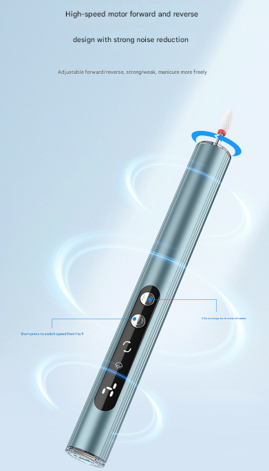 Blue Rechargeable Electric Nail Drill Pen with UV Curing Lamp - Professional All-in-One Manicure Pedicure Kit for Polishing & Gel Removal