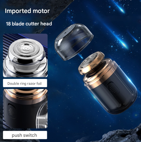 Black Portable Mini Electric Shaver for Men - USB Fast-Charge Travel Razor with Washable Head & Nose Trimmer Attachment