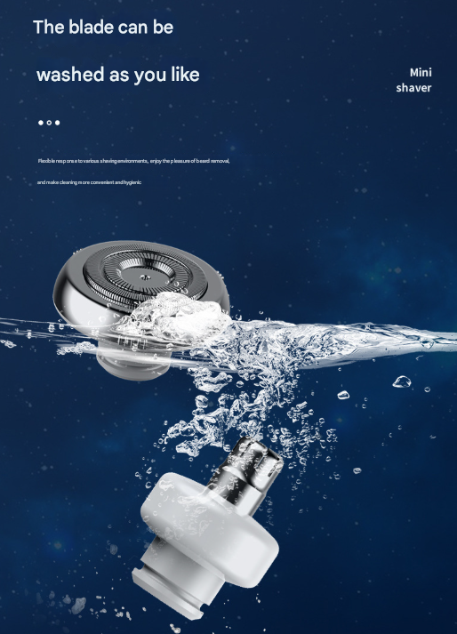 White Portable Mini Electric Shaver for Men - USB Fast-Charge Travel Razor with Washable Head & Nose Trimmer Attachment