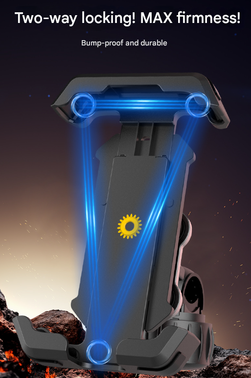 Black Heavy Duty Bike Phone Mount - Anti-Shake Motorcycle Holder with Secure Lock, 360 Rotation Cradle for All-Terrain Cycling