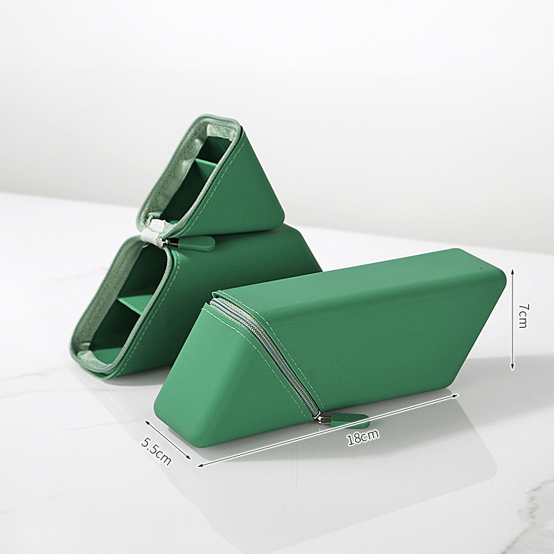 Green Transforming Silicone Pencil Case - Stand-Up Pen Holder & Stationery Organizer