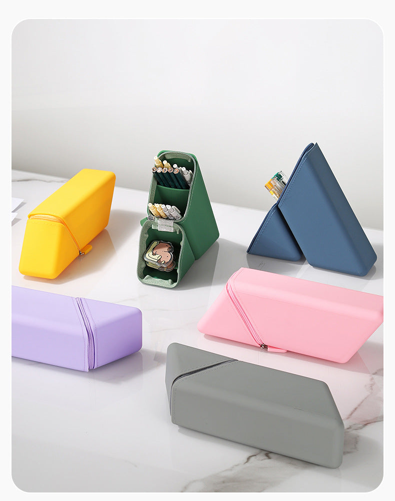 Green Transforming Silicone Pencil Case - Stand-Up Pen Holder & Stationery Organizer