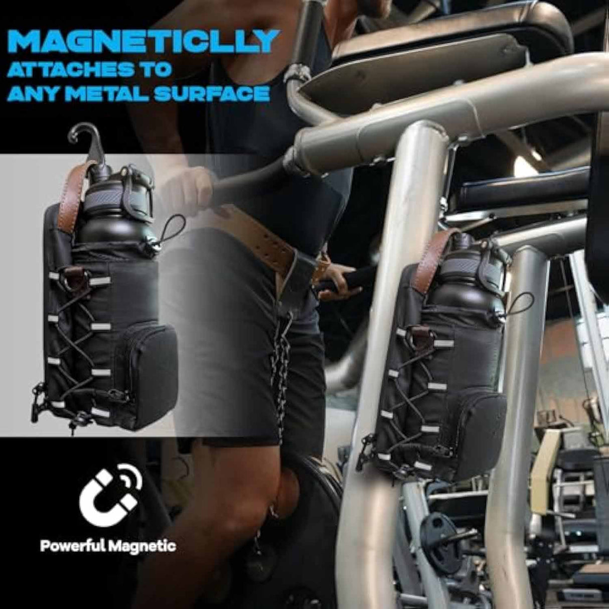 Waterproof Fitness Water Bottle Holder Bag with Adjustable Strap - Black Gym Crossbody