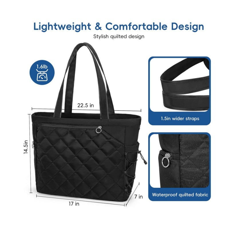 Navy Blue Large Quilted Tennis Tote Bag with Shoe Compartment - Waterproof Lightweight for Men and Women