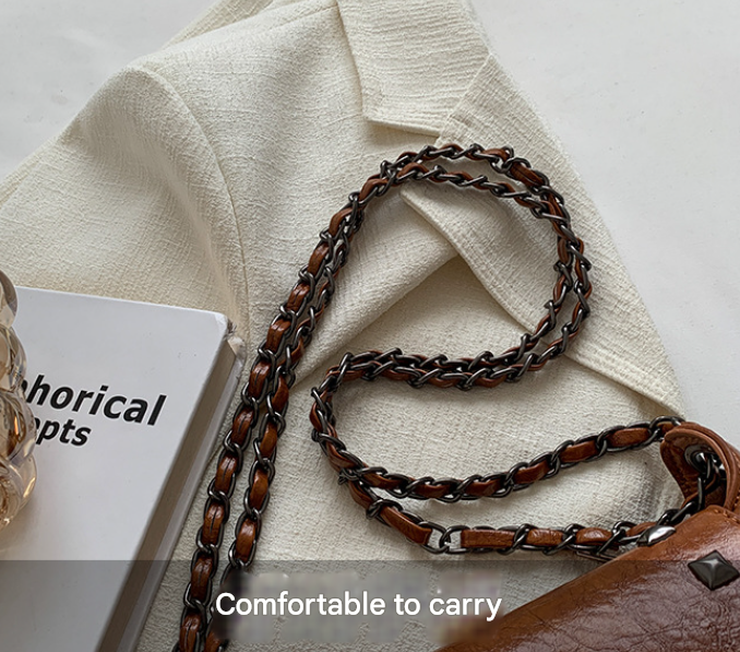 Pink Women's Retro Studded Envelope Shoulder Bag - Chain Strap Crossbody Tote in Four Colors