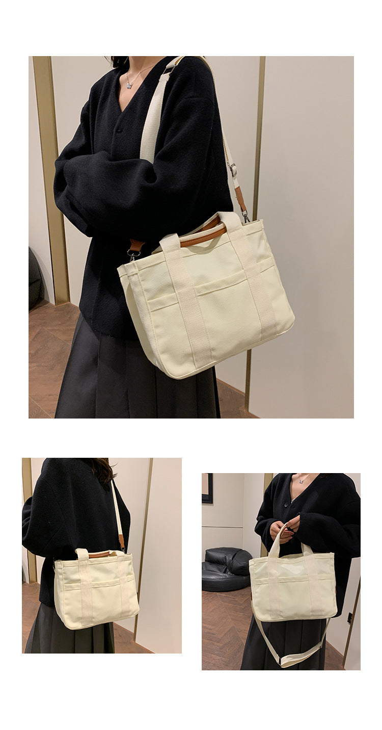 White Stylish Multi-Functional Mommy Diaper Bag - Durable Canvas Tote