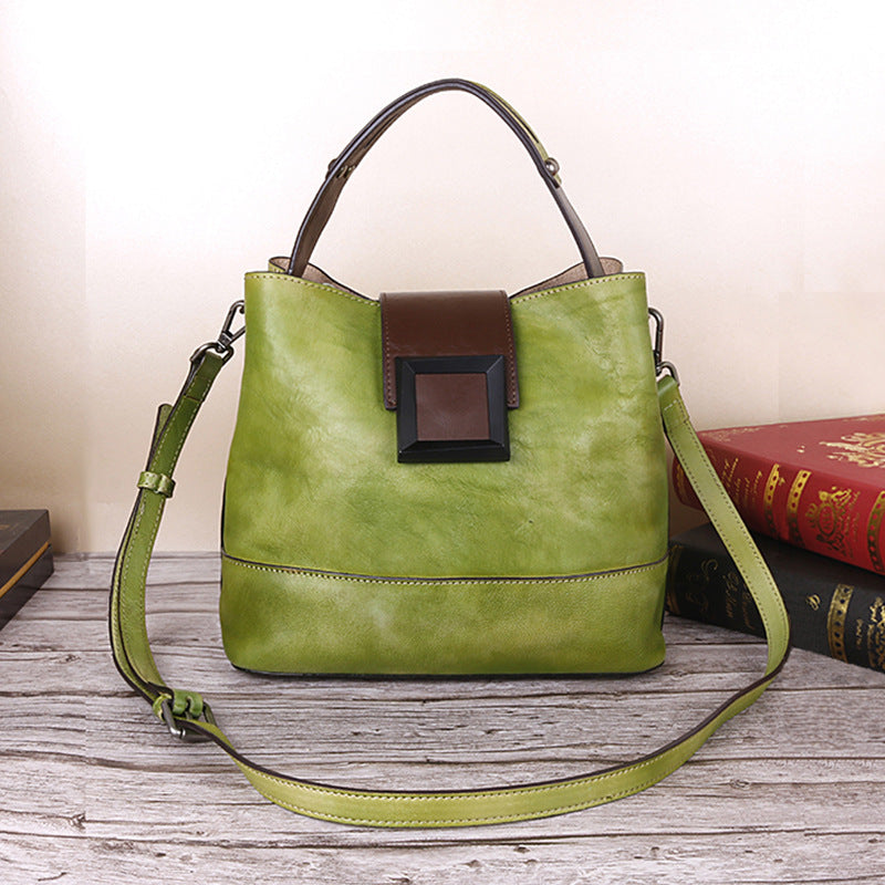 Vintage Green Leather Handbag - Elegant Multi-Functional Design