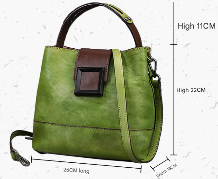 Vintage Green Leather Handbag - Elegant Multi-Functional Design