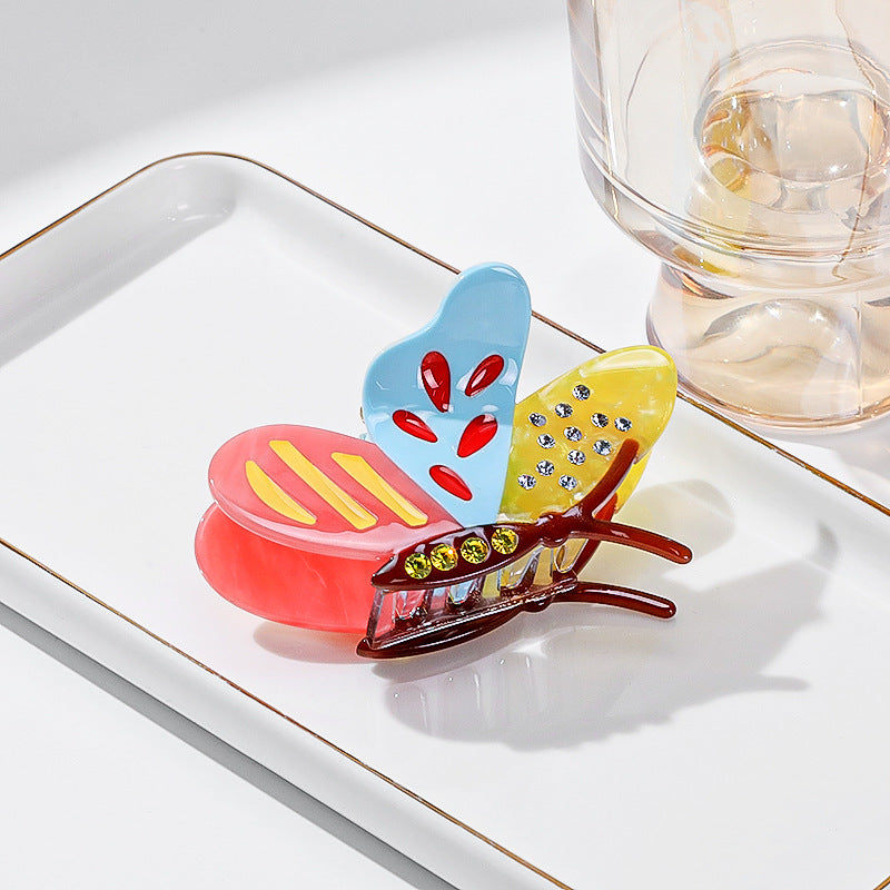 Yellow-pink-blue Stylish 3-Piece Butterfly Acetate Hair Clip Set