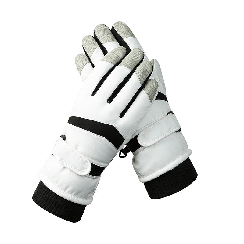 Men's White Color Combination Top-Rated Waterproof Touchscreen Ski Gloves - Fleece-Lined for Men & Women