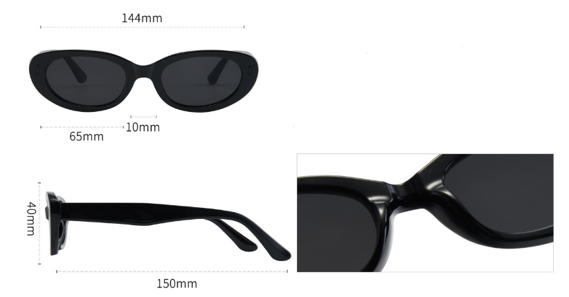 2PCS Black Grey Retro Oval Cat-Eye Sunglasses - Chic Influencer-Style Shades