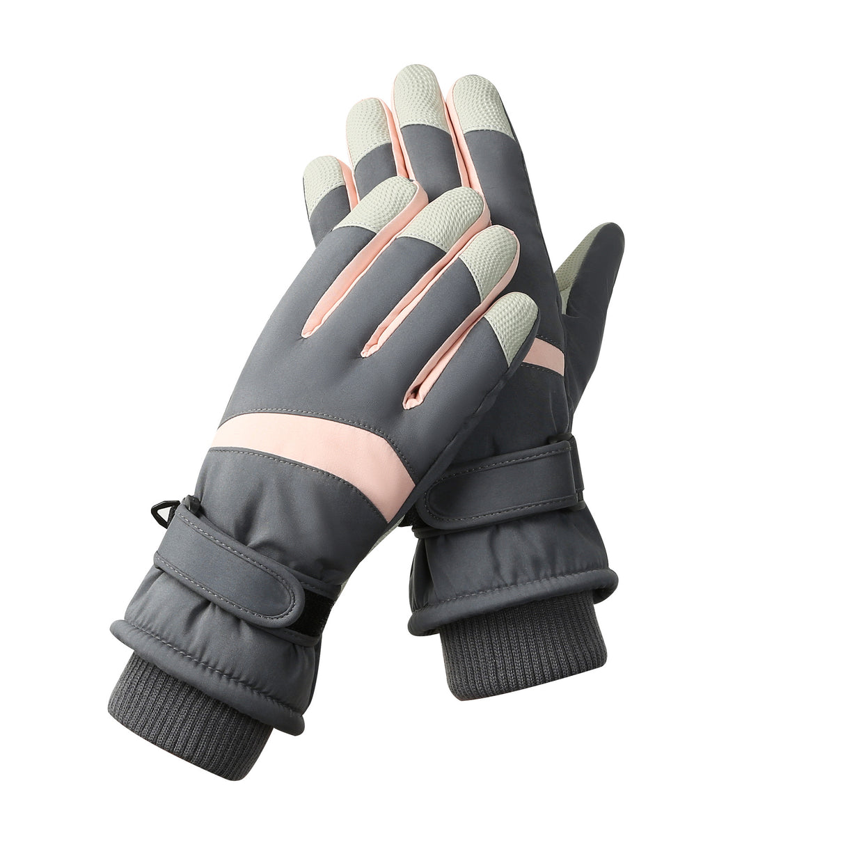 Women's Grey-pink Color Combination Top-Rated Waterproof Touchscreen Ski Gloves - Fleece-Lined for Men & Women