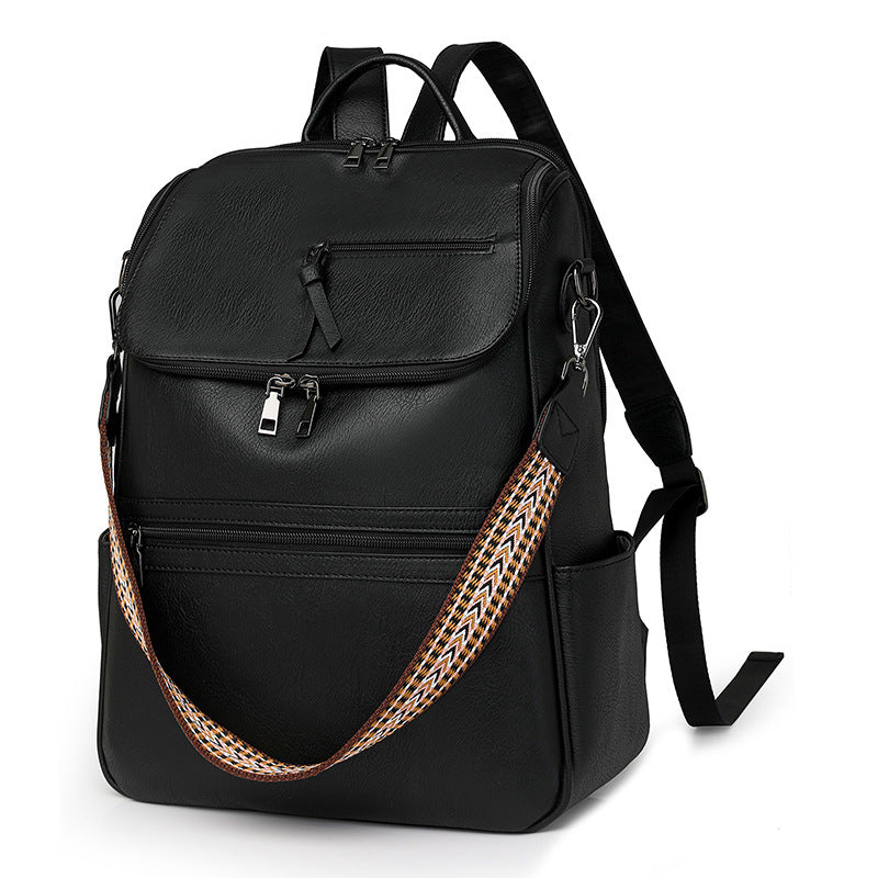 Black Stylish Anti-Theft Backpack for Women - Vintage PU Leather Convertible Rucksack & Shoulder Bag