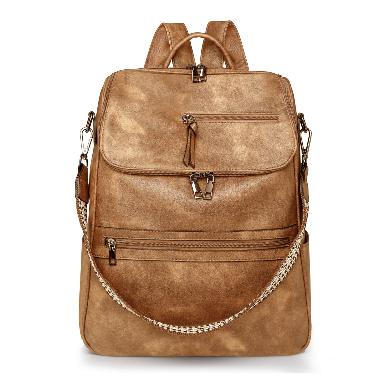 Yellow Stylish Anti-Theft Backpack for Women - Vintage PU Leather Convertible Rucksack & Shoulder Bag