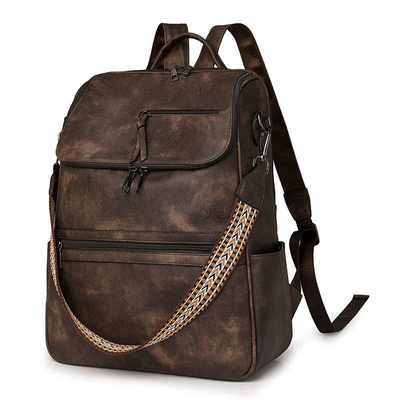 Coffee Stylish Anti-Theft Backpack for Women - Vintage PU Leather Convertible Rucksack & Shoulder Bag
