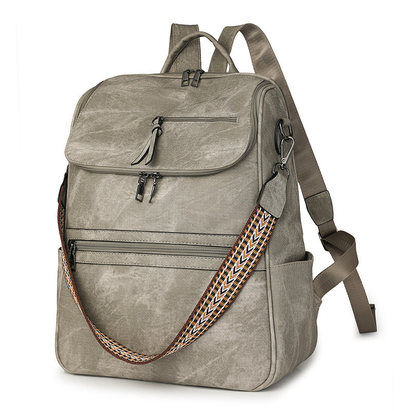 Grey Stylish Anti-Theft Backpack for Women - Vintage PU Leather Convertible Rucksack & Shoulder Bag
