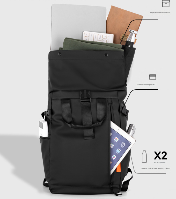 White Urban Explorer Roll-Top Backpack - Water-Resistant Large Capacity Bag for Travel, Work & Laptop