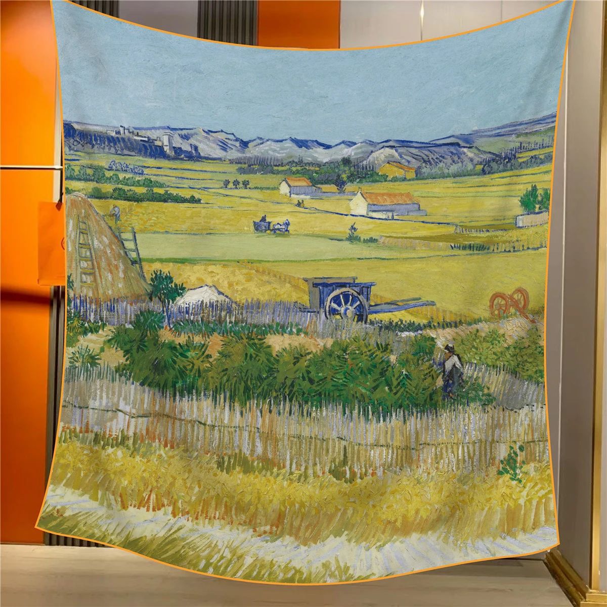 Bumper Harvest Elegant Artistry Shawl - Large 130cm Square Scarf with Oil Painting Print & Hand-Rolled Hem