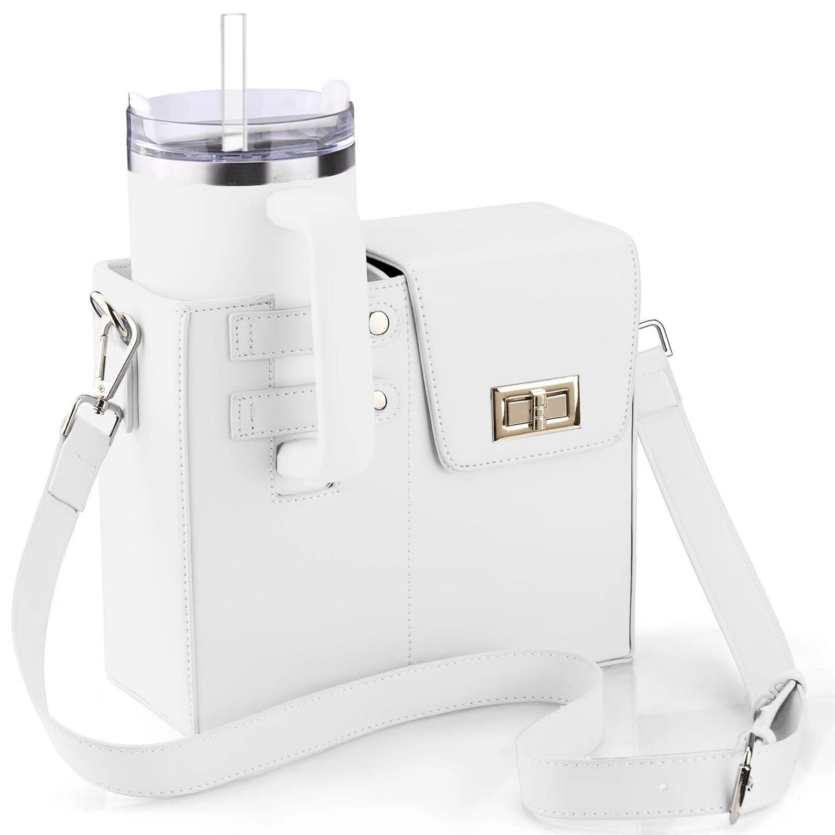 White Portable Insulated Water Bottle Carrier Bag with Adjustable Shoulder Strap - Crossbody Drink Holder for Outdoor Activities