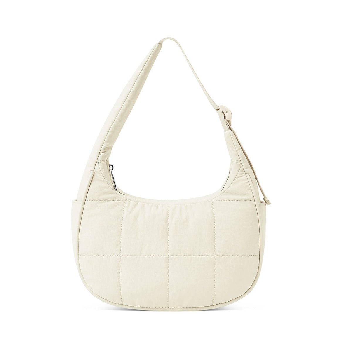 Beige Trendy Nylon Puffer Shoulder Bag for Women - Lightweight Large Capacity Underarm Tote