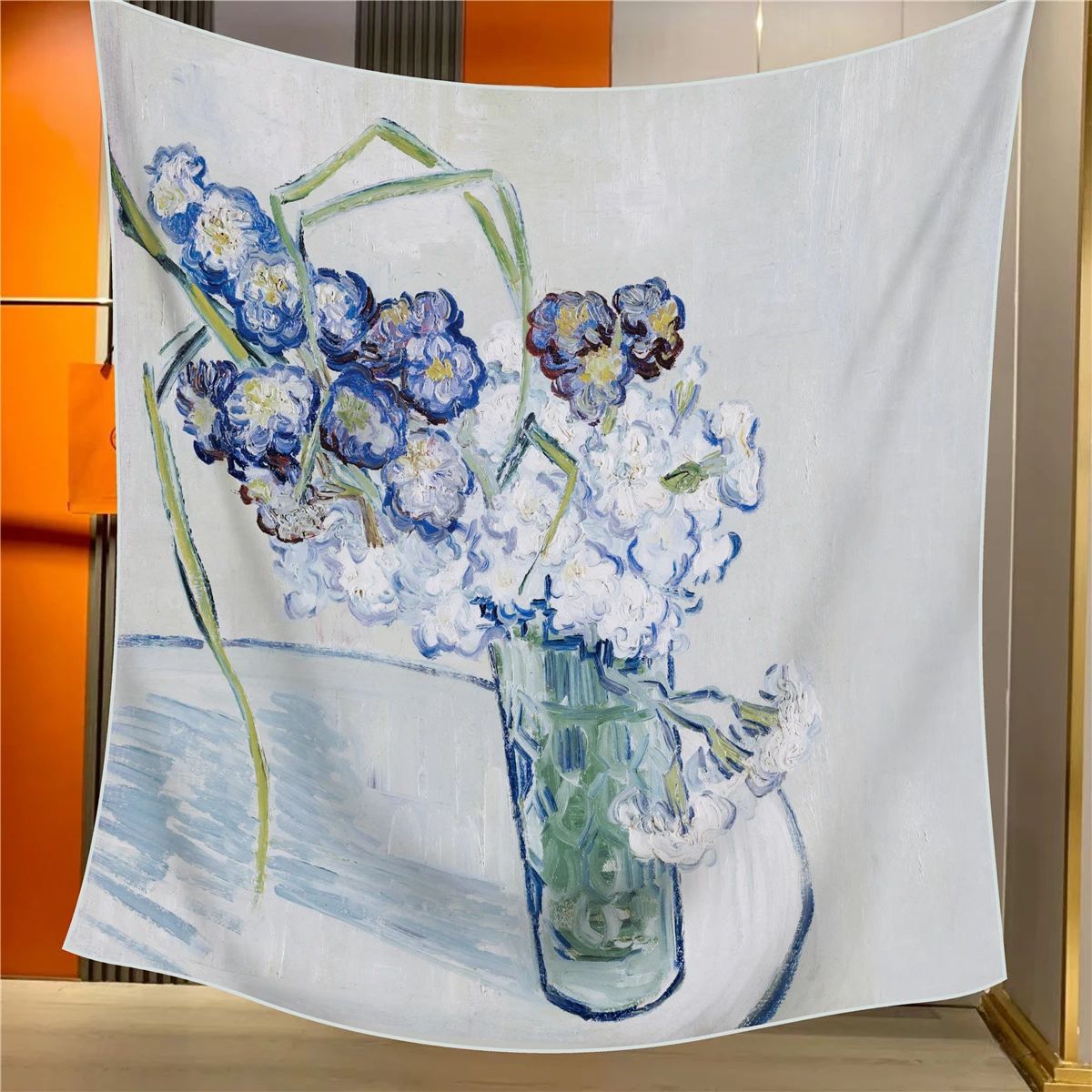 Carnations Elegant Artistry Shawl - Large 130cm Square Scarf with Oil Painting Print & Hand-Rolled Hem