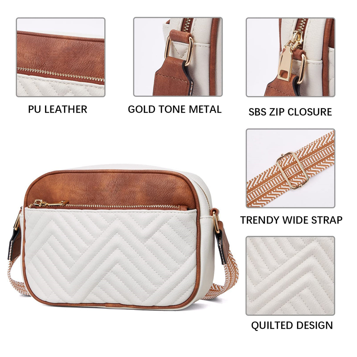 Cow White Brown Chic Quilted Crossbody Bag - Vintage PU Leather Shoulder Purse with Adjustable Strap