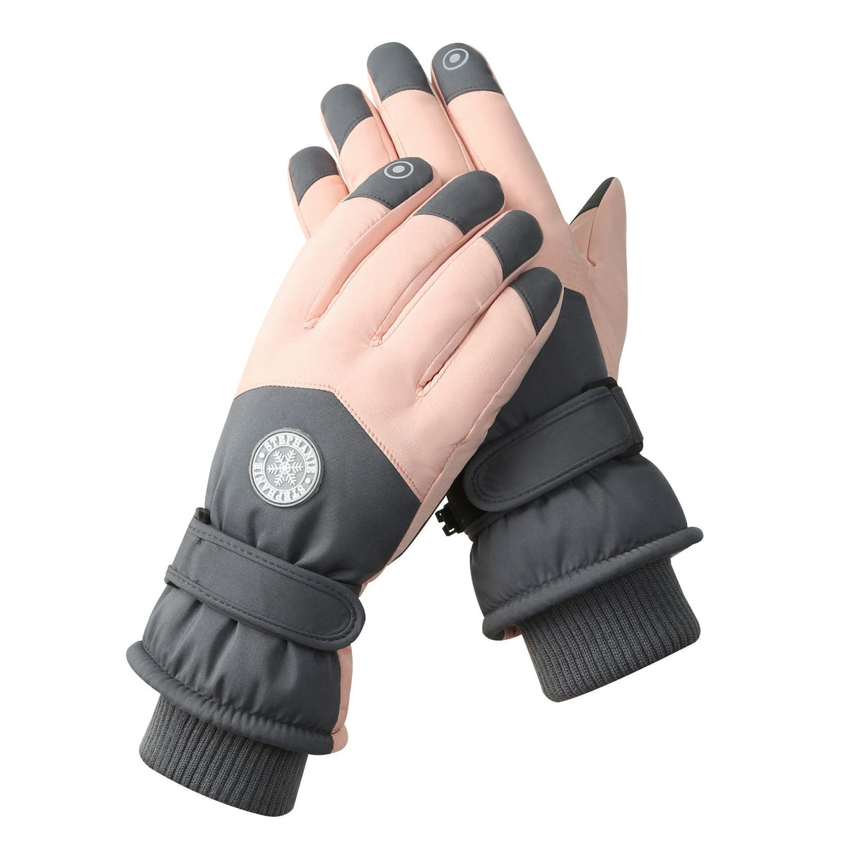 Women's Dark Grey-pink Color Combination Top-Rated Waterproof Touchscreen Ski Gloves - Fleece-Lined for Men & Women