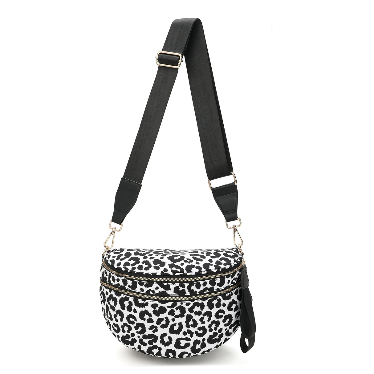Black-white Checkered Trendy Sling Bag - Women's Crescent Crossbody Purse with Wide Adjustable Strap