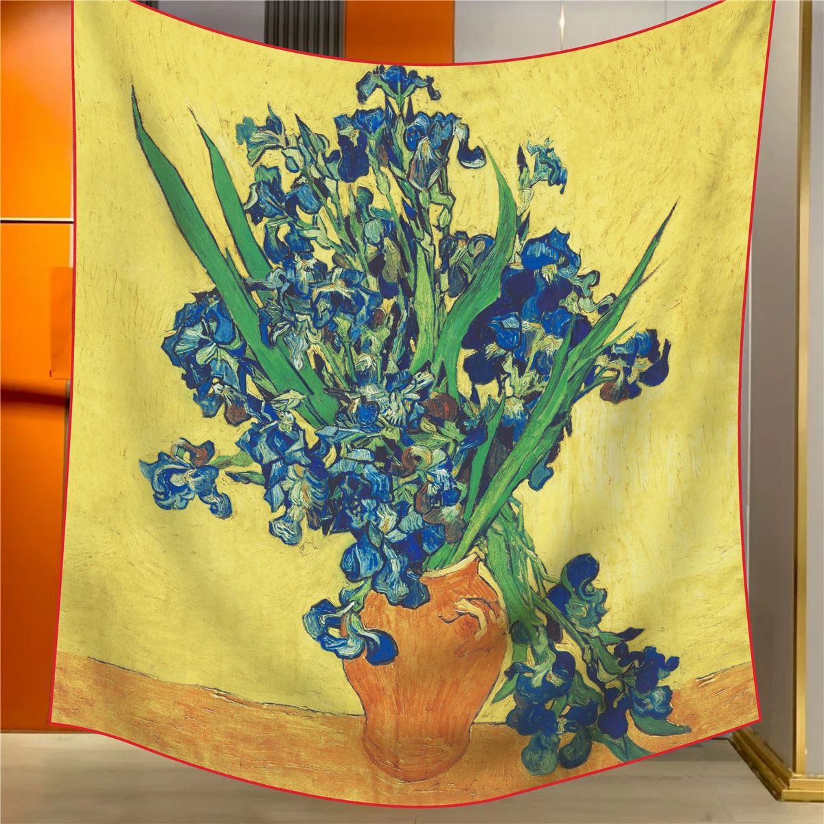 Warblers in a Bottle Elegant Artistry Shawl - Large 130cm Square Scarf with Oil Painting Print & Hand-Rolled Hem