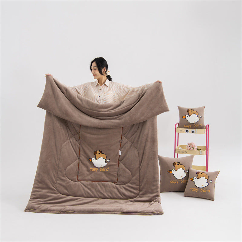 Brown Kapybara - 2-in-1 Foldable Car Pillow Blanket - Cozy 40x40cm Pillow, Unfolds to 100x150cm Blanket for Travel and Office Naps