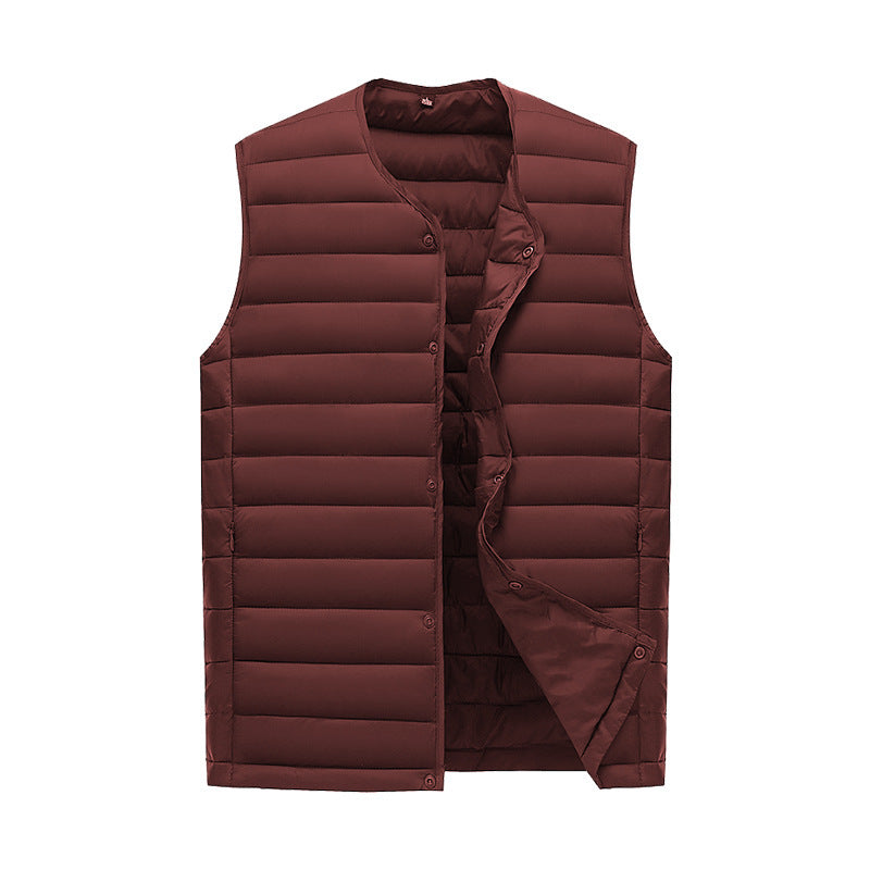 L Wine Red Men's Lightweight Quilted Puffer Vest - Ideal Sleeveless Jacket for Winter Layering