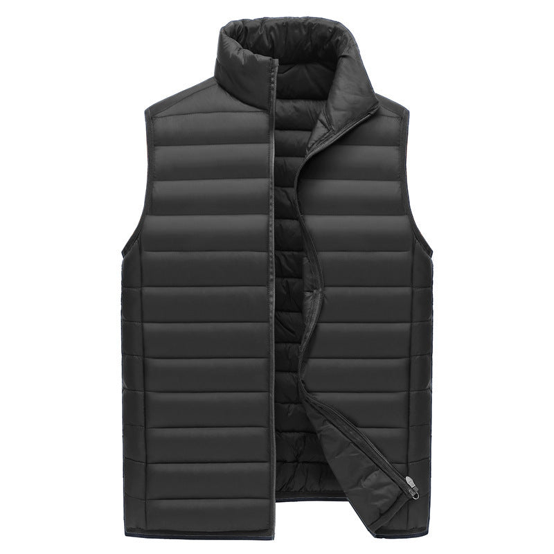 XXL Black Men's Lightweight Puffer Vest - Stand Collar Quilted Sleeveless Jacket for Winter